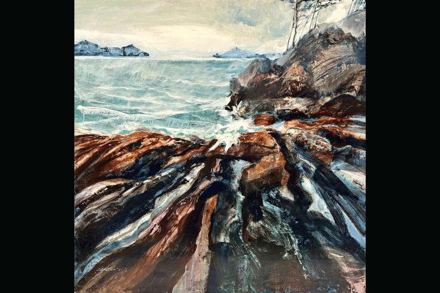 An Acrylic painting featuring the cliffside of Batchewana Bay