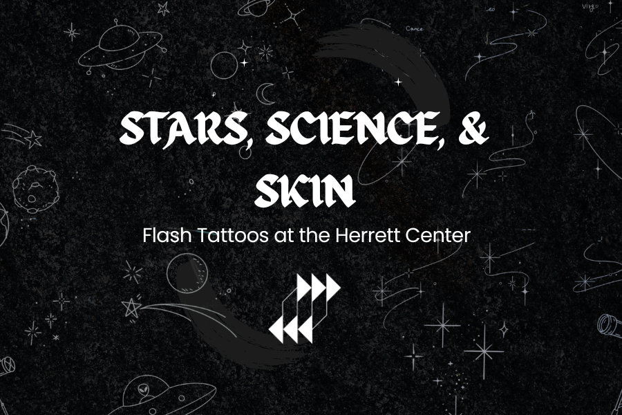 Various space themed tattoos over a black background