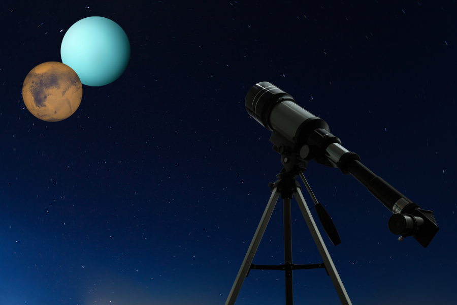 Image of a telescope pointed at Mars and Uranus